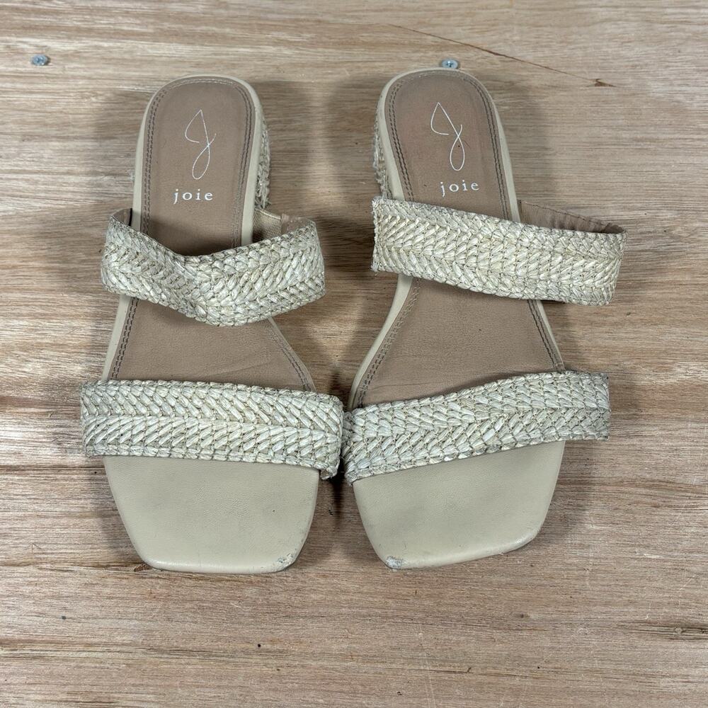 Joie Niki Raffia Braided Straw Slip On Sandal Neutral Size 8.5M